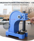 Heavy Duty 1 Ton Manual Arbor Press Rock Solid Cast Iron Punch Machine showing anti-rust powder coating and 1 ton capacity.