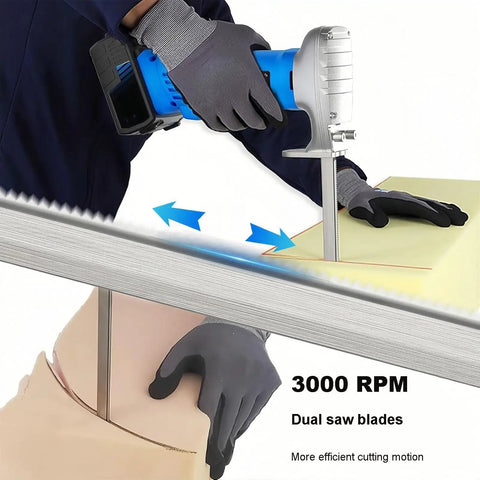 Dual Blade Foam Cutter With Hardened Alloy Blades, 3000 RPM cutting high density foam, 6 inch precision tool in use