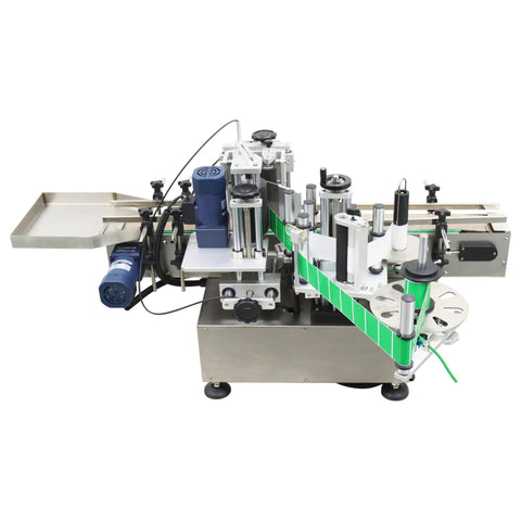 Automatic Desktop Conveyor Labeler For Round Bottles High Speed 110 Volt Label Applicator Featuring No Sweat Setup Rock Solid Build And Smooth Daily Grind Operations with metal and green belt design.