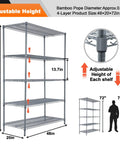 5 Tier Heavy Duty Steel Storage Racks And Shelving Unit For Kitchen Pantry And Warehouse Use, 48 Inch Long By 20 Inch Wide By 72 Inch High, Each Wire Shelf Supports 350 Pounds, Rust Resistant Powder Coat Finish, adjustable shelf height