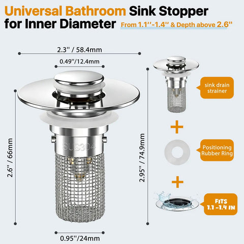 Durable Stainless Steel Pop Up Sink Drain Stopper With Removable Hair Catcher Filter Basket For Bathroom Sinks Works Like A Charm To Trap Debris And Keep Drains Clear All Day Long