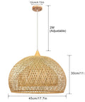 Natural Bamboo Pendant Light With Handwoven Wicker Lampshade And Wood Canopy Eco Friendly Ceiling Fixture, size 17.7 by 11.8 inches.