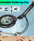 Lighted Magnifying Glass With Stand And Clamp Arm, 12X 30X Real Glass Magnifier For Soldering in use on a workbench