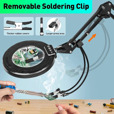Lighted Magnifying Glass With Stand And Clamp Arm, 12X 30X Real Glass Magnifier For Soldering in use on a workbench
