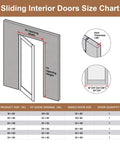 Sliding Interior Doors size chart with dimensions and specifications for door openings and thickness.