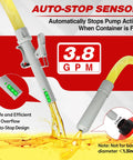 Auto-stop sensor feature of Portable Fuel Transfer Pump With Auto Stop 3.8 GPM 51 Inch Hose Battery Or USB Powered.
