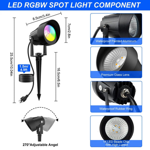 Dope RGB Outdoor Spotlight Color Changing Lights With Remote And App Control, 270° adjustable angle, waterproof components