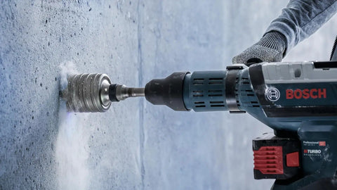 Built Tough Sds Max Core Cutter Bit For Cutting Clean Deep Holes In Concrete And Masonry Compatible With All Rotary Hammer Drills in action.