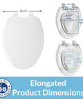 2 In 1 Elongated Toilet Seat With Built In Toddler Potty Training Seat Slow Close Easy To Install White dimensions chart