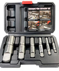 Six Piece Heavy Duty Pipe Extractor Set For Removing Damaged Threaded Pipes And Fittings From One Eighth Inch To One Inch in case