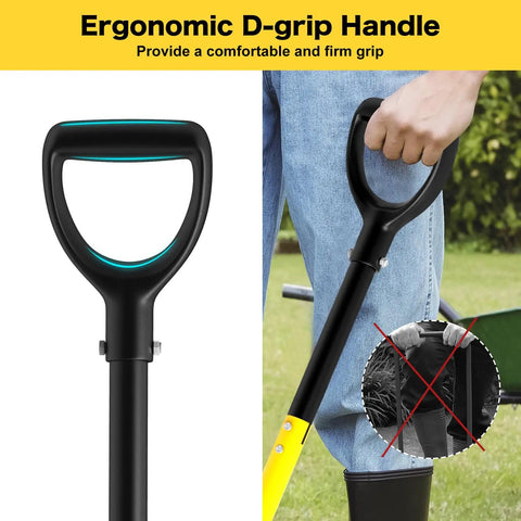 Heavy Duty Four Tine Garden Spading Fork With Ergonomic No Slip D Grip Handles, close-up of ergonomic handle in use