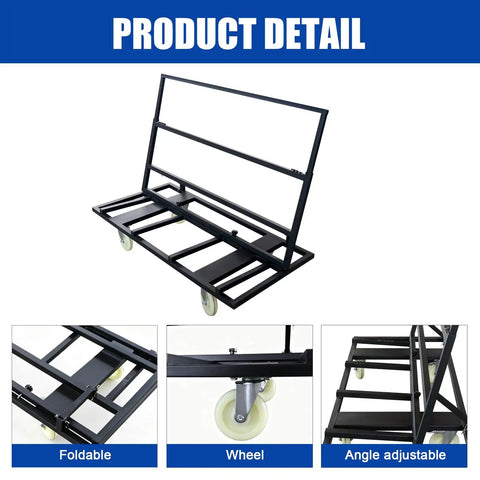 Heavy Duty Folding Table Cart Dolly 1800 Lb Capacity With 4 Swivel Casters showing expandable frame and caster wheels