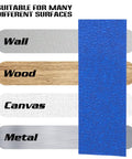 Blue Painter Tape 2 Inch Masking Tape Bulk For Multi Surface Projects with surfaces like wall, wood, canvas, metal shown