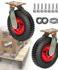 Built Tough Heavy Duty Industrial Caster Wheels With Top Plate Swivel For Furniture And Workbenches, shown with accessories