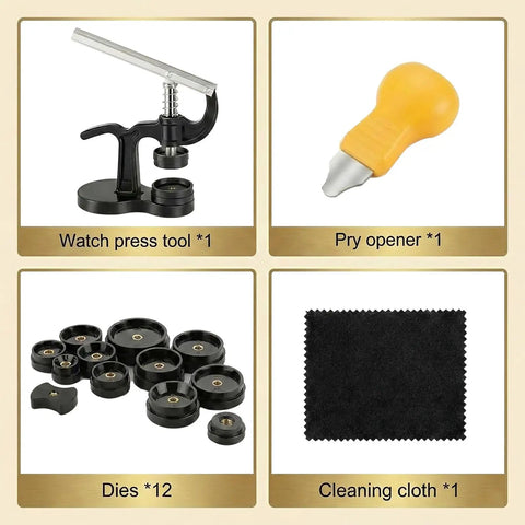 All In One Watch Case Press Tool Kit With 18mm To 50mm Dies Back Case Remover Pry Tool And Cleaning Cloth For Battery Replacement