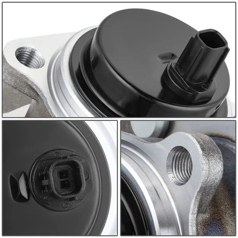 Close-up of Rear Wheel Bearing Hub Assembly With ABS Sensor Plug And Play For Scion IM TC Lexus NX HS250H Toyota RAV4 C-HR Corolla IM FWD 06-21 Fits Easy Install Factory Style Replacement showing connector, metallic texture.