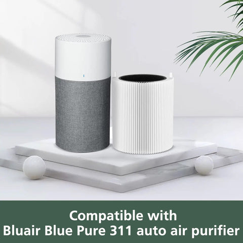 2 Pack Replacement Filters For Blueair Blue Pure 311 Auto Purifier, 2 In 1 Filtration System with purifier displayed indoors