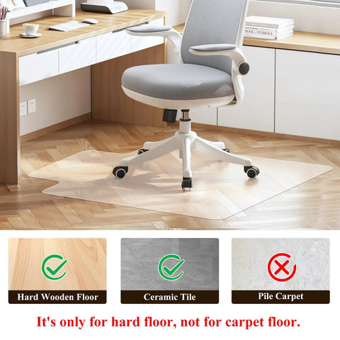 Office Chair Mat for Hardwood Floors 36x47 Heavy Duty Desk Chair Floor Protector Easy Clean Non Slip PVC Mat shown on wood floor
