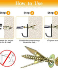 Heavy Duty Self Drilling Drywall Anchor Screw Kit For Plasterboard Mounts With Matched Metal Expansion Screws showing 3-step drywall install