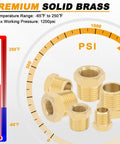 4-pack brass NPT reducer bushings, 1/4 NPT male to 1/8 NPT female, hex pipe fittings