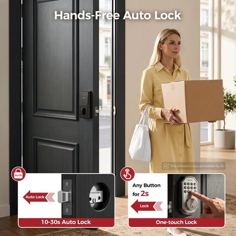 No More Fumbling Keyless Entry Door Lock For Front Door With Keypad And One Hundred Stored Codes Rock Solid Electronic Deadbolt Auto Lock Easy Install Satin Nickel Finish keeps home secure with box in hand.
