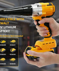 Heavy Duty Cordless Rivet Gun Compatible With DeWalt 20V Battery Tool Only held in hand showing compatibility with 20V lithium battery.