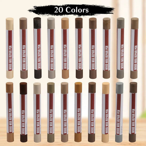 20 Color Wood Filler Sticks Kit For Quick DIY Furniture Scratch Repair And Touch Up Wax Crayons For Cabinets Tables Doors Floors And Hardwood Surfaces Technicolor Series displayed in 20 color variants in a grid format.