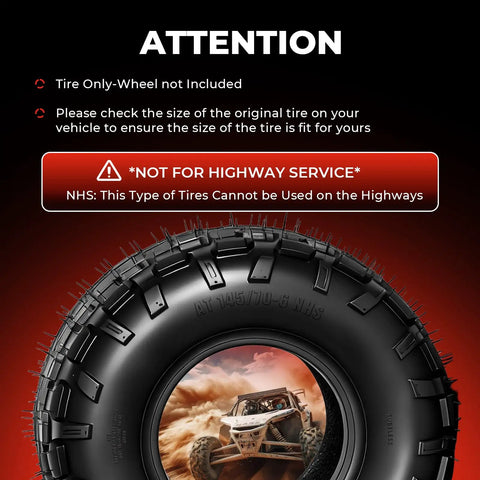 Go Kart Tire Set 145/70-6 Tubeless 4 Ply For Coleman CC100X CT100U Mini Bike close-up with NHS warning
