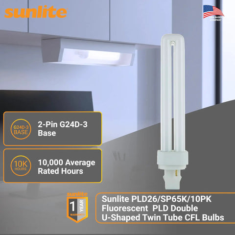 Crisp Daylight 6500K 26W 1560 Lumens Double Quad CFL Tube Bulbs with 2 Pin G24d3 Base for modern office lighting