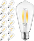 12 Pack Vintage LED Edison Bulbs 6W Like 60W Old School Filament Glow With CRI 80 Plus E26 Base Non Dimmable Clear Glass Warm White 2700K