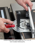 StealthStop Miter Sled With Drop Zone For Unmatched Accuracy And Versatility In Cross Cut Sled Setup Easily Adjustable Fence Square Back Durable Aluminum Build A Game Changer Jig For Precise Cuts And Quick Setup showing adjustable miter gauge.
