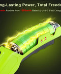 Rechargeable Cordless Electric Scissors With Sharp High Carbon Steel Blades And A Bright LED Light close-up of battery with charging indicators