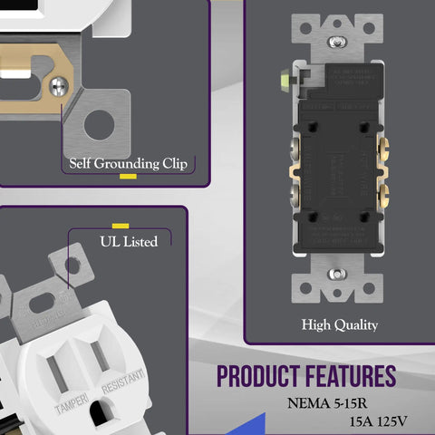 Image of Duplex Receptacle Outlets And Wall Plate Bundle With Tamper Resistant Receptacle 15A 125V Self Grounding 2 Pole UL Listed