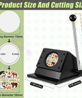 58mm Button Maker Circle Cutter Punch For Badges And DIY Crafts Pro Grade Heavy Duty Metal Paper Cutter showing dimensions