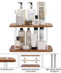 Two Tier Adjustable Bathroom Counter Organizer for Vanity, Sink and Kitchen Corners, all in one shelf with cosmetics displayed