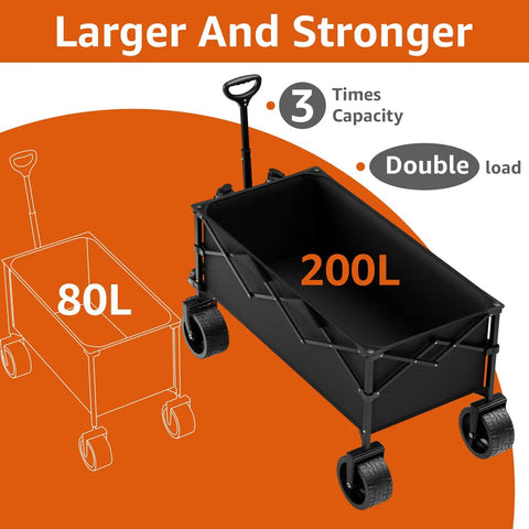Beast Of A Heavy Duty Collapsible Wagon Cart With Folding Wheels For Grocery Camping And Garden Use, 200L capacity shown