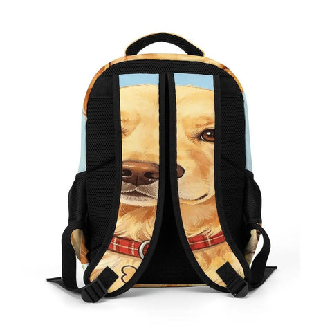 Back view of Bone Tag Golden Dog Printed Backpack For Unisex Large Capacity Durable Polyester with breathable straps.