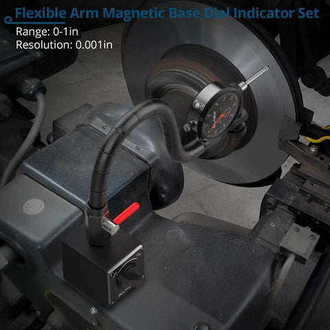 Dial Indicator Set With Magnetic Base 0 to 1 Inch Range 0.001 Inch Accuracy used on lathe machinery for alignment measurement