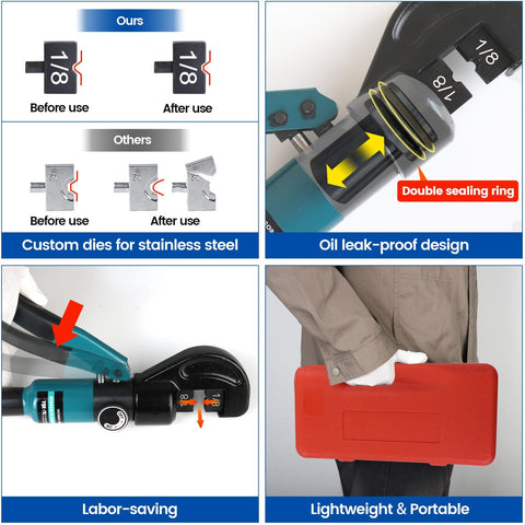 Upgraded Hydraulic Cable Railing Crimping Tool For One Eighth Inch Stainless Steel Cable Railing Kit with hardened dies design.
