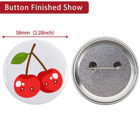 Premium 2.25 Button Maker Supplies Packed With Two Hundred Sleek Metal Badge Blanks And Crisp Paper Discs for a cherry design pin.
