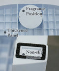 Close-up of foldable potty stool for adults showing fragrance position, thickened panel, and non-slip bottom details.