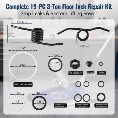 19 Piece 3 Ton Floor Jack Repair Kit With Replacement Springs And Hydraulic Rebuild Parts For Most 3 Ton Jacks DIY Friendly
