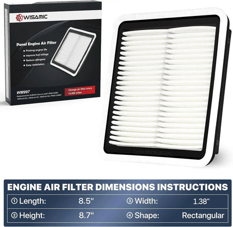 Premium Engine Air Filter For Subaru Cars Including Outback Forester Legacy WRX XV Crosstrek Tribeca 2005 To 2018 Models Replacement CA9997 WM997 with packaging and dimensions