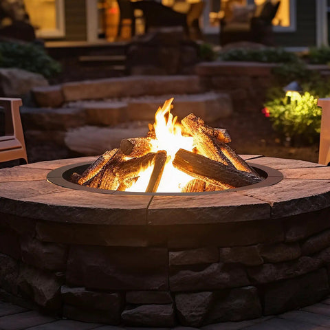 Outdoor Fire Pit Ring Kit With 33 Inch Outer Diameter And 30 Inch Inner Diameter Wood Burning Firepit Insert by stone wall