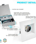 Square 4 Inch LED Recessed Lighting With Junction Box, 15W, 1200 Lumens, details of spotlight and junction box