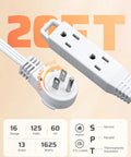 20 Foot Heavy Duty Extension Cord With 360 Degree Rotating Flat Plug And 3 Grounded Outlets For TV, Office, And Kitchen, SPT-3 16/3C Copper Wire, Space Saving Wall Outlet Extender, 13A 1625W close-up
