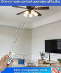 Room showing remote controlling Color Changing A15 RGBW LED Bulb 40W Equivalent With Remote 12 Colors 4 Pack in ceiling fan.