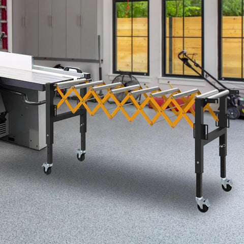 Adjustable Conveyor Roller Stand With Four Smooth Rolling Casters For Infeed And Outfeed, Expandable Gravity Conveyor, 300 Lb Capacity