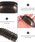 Close-up of vintage iron seashell style drawer pull knob, shown individually and in a set, describing 12 pack vintage iron drawer pull handles for cabinets and furniture, retro seashell style cabinet knobs, antique decorative cupboard hardware for kitchen and bedroom, easy install, classic farmhouse chic.
