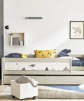 Room with bed and wall-mounted Adjustable Magnetic Heat And Air Deflector For Vents And Registers, Extends From 10 To 16 Inches For A Tight Fit, Redirects Hot And Cold Air To Stop Drafts, Durable Plastic Build, Saves Energy, Fits Sidewall And Ceiling Ducts.